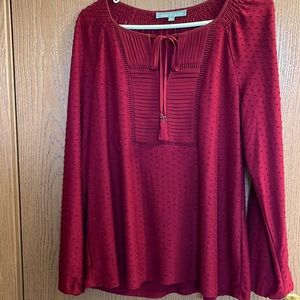 73%polyester 27%Rayon Anthropologie Daniel Rainn brand Burgundy polka dots sz LG